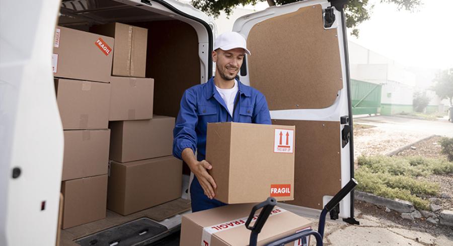 Hombre bajando caja de camioneta